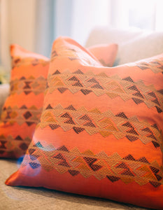 Hand-Loomed and Hand Embroidered Orange Geometric Pillow