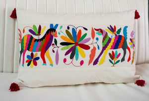 Hand-Made Otomi Pillow with Pink Tassels