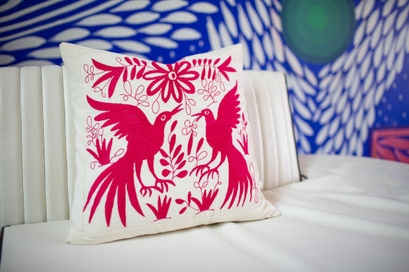 Hand-Embroidered Pink Otomi Pillow