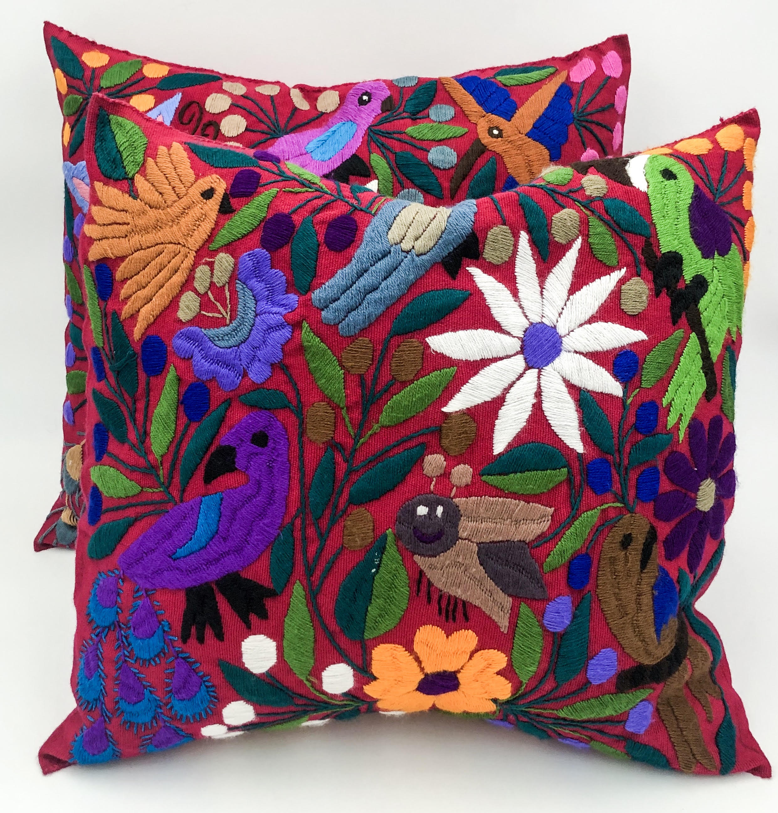 SOLD Hand-Loomed and Hand Embroidered Tropical Pink Pillow
