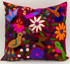 SOLD Hand-Loomed and Hand Embroidered Tropical Pink Pillow